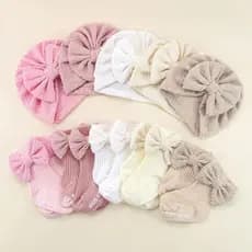 Conjunto de Turbante e Meias para Bebês Meninas, Gorro Infantil com Laço Fofo e Macio para Recém-Nascidos