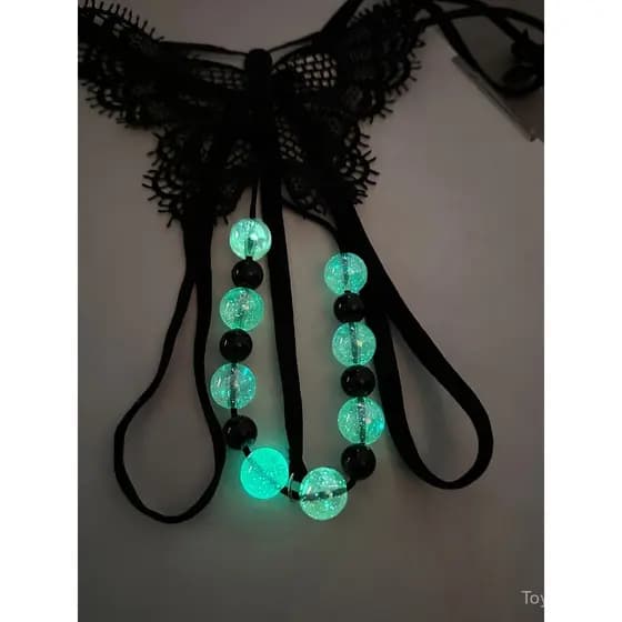 Cinturinha G-string de pérolas grandes de duas fileiras que brilha no escuro, com abertura de 0,63 polegadas de diâmetro