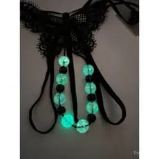 Cinturinha G-string de pérolas grandes de duas fileiras que brilha no escuro, com abertura de 0,63 polegadas de diâmetro