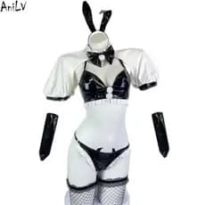 AniLV Uniforme de Empregada de Coelhinha de Anime Japonês, Fantasia de Coelhinha Diabinha para Cosplay