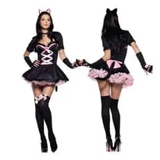 Fantasia de Halloween para Adultos, Traje de Gato Preto, Fantasia de Menina Gato, Vestido de Festa Elegante