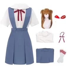 Fantasia de Cosplay da Rei Ayanami, Cosplay de Asuka Langley Soryu, Vestidos de Uniforme Escolar Feminino, Peruca, Presi