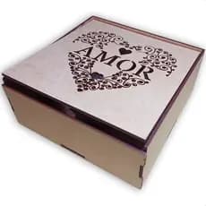Caixa De Presente Mdf 5 Caixinha Amor Casamento 15x15x6 Cm