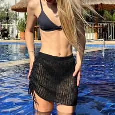 Saia Saída de Praia Com Ajuste Lateral Fenda Ajustável Verão Tricot Piscina Moda Praia Envio imediato moda Blogueira