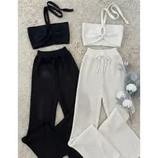 Kit Saida de Praia 2 Calças + 2 Tops Verão Tendencia CrochÊ 2026