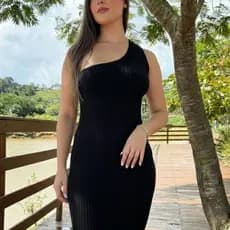 Vestido Feminino Tricô Canelado  Modelagem Única Ombro Único Mula Manca Uma Alça Verão Modal Básico Festas Carnaval