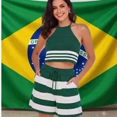 Conjunto Feminino Listrado 2 Peças Shorts e Top Cropped Frente Única Modal Premium Conforto e estilo para o Verão