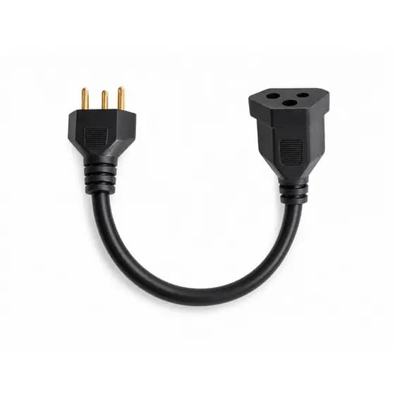 Adaptador Tomada Macho 10A Fêmea 20A reforçado cabo 2,5mm Tripolar 25cm Carregador Carro Bateri