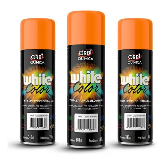 Kit 3 Un Tinta Spray Laranja Uso Geral Premium 340 Ml