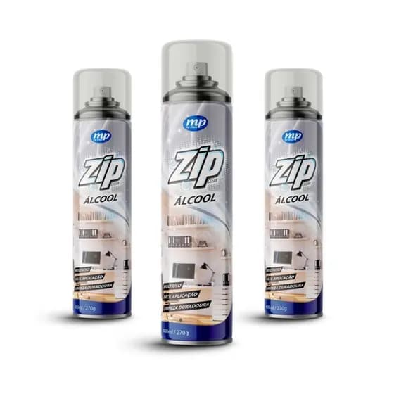Kit 3 Spray Álcool Zip 400ml Higienizador Multiuso Antisséptico