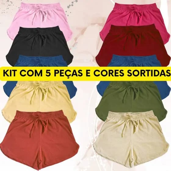 Kit 5 Shorts Malha Canelada Academia Plus Size Promoção