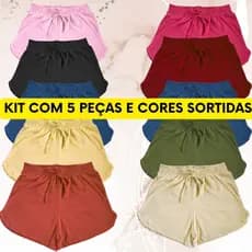 Kit 5 Shorts Malha Canelada Academia Plus Size Promoção