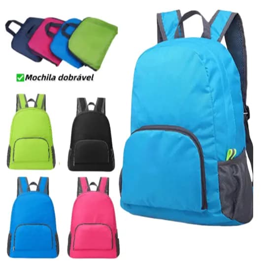 Mochila Saco Esportiva Dobrável Compacta Impermeável Nylon Resistente para Viagem Escola e Academia