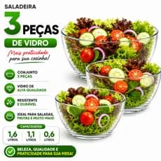Jogo Saladeiras De Vidro 3 Peças Redondas Bowl Tigela Fruteira Para Saladas Frutas Mesa Cozinha