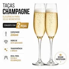 Kit 2 Taças De Vidro Champagne 200ml Casutil Para Champanhe Espumante Vinho Linha Luxo Elegante