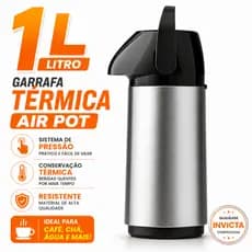 Garrafa Térmica Para Café Chá De Pressão Conserva Quente E Frio Air Pot New 1L - Invicta