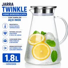 Jarra De Vidro Borossilicato Com Tampa De Inox Com Alça Suco Água Cozinha 1,8 Litros Transparente