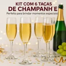 Taças Vidro Cristal Luxo Champagne Champanhe Jogo Conjunto 6 Peças Festas Ano Novo