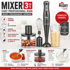 Mixer 3 em 1 Misturador Triturador Fuet Processador Alimentos Multifuncional 2 Velocidade Kian
