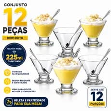 Jogo Sobremesa New Egito 12 Peças 6 Taças Vidro 225ml Para Doces Mousse Ruvolo