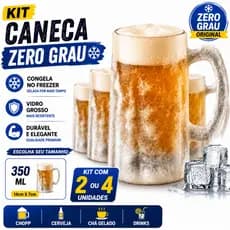 Kit Canecas Zero Grau Chopp Cerveja Em Vidro Grosso De Congelar 350ml Bar Restaurante copo Casutil