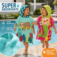 Roupão Atoalhado Infantil Menina Menino Poncho Saída de Banho Toalha para Criança