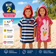 Kit 2 Toalhas Poncho Infantil Estampada Secagem Rápida Praia Piscina Banho Com Capuz