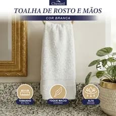 Toalha de Rosto e Mãos  40x70cm Branca de Algodão Para Banheiro Treino Macia