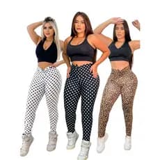 Calça Leg Fitness De Bolinha Poa Com Corda Estampada Legue Feminino Roupa Para Academia