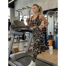 Conjunto Para Academia Camuflado Exercito Calça Legging Com Top Fitness Pintado