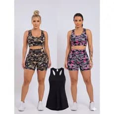 Roupa De Ginastica Feminino Academia 2 Conjuntos Com uma Regata Kit 3 peças Fitness Malhar Moda Feminina