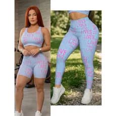KIt Com 3 Pecas Calca Leg Legging Com Short Mais Top Camuflado Militar Pintado Oncinha Exercito Roupa De Academia Fitnes