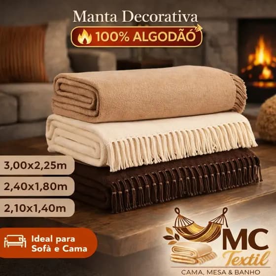 Manta Sofá Gigante King Luxo 100% Algodão – Capa Protetora Premium Decorativa Elegante