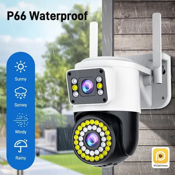 Câmera Panorâmica Dual Exterior Impermeável - WiFi HD, Sensor de Movimento, Infravermelho e Alarme G1