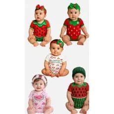 Body bebê cerejinha do bolo com laço temático mêsversario, Body morango Laço,Body bebê melancia com Laço e toucas