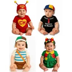 Body Bebê menino Temático Chaves,Kiko +Boina, Chapolin Body menina  Chiquinha +laço Mesversario Body bebê Sherk + Touca