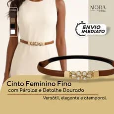 Cinto Feminino com Pérolas e Detalhe Dourado–Elegante, Ajustável, Ideal para Looks Sociais e Casuais