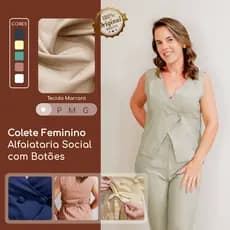 Colete feminino alfaiataria social com botões forrado acinturado sofisticado elegante PREMIUM TOP