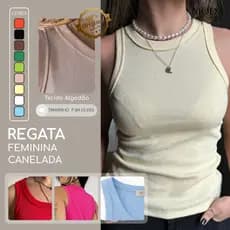 Regata Feminina Canelada Casual/Básica Verão Cores claras elegante material sofisticado Premium top