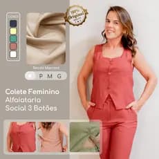 Colete feminino social com 3 botões forrado acinturado sofisticado elegante PREMIUM TOP QUALITY MODA