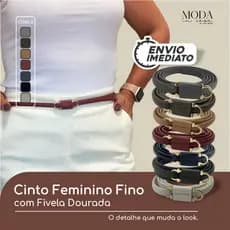Cinto Feminino Fino Elegante com Fivela Dourada–Ajustável, Moderno, Ideal p/ Looks Sociais e Casuais