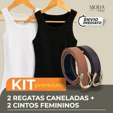 Kit Regata feminina canelada + cinto premium; 2 regatas + 2 cintos decote arredondado qualidade premium fivela dourada