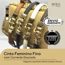 Cinto Feminino couro com Corrente Dourada – Elegante, Ajustável, Moda Casual, Social, largo vestidos