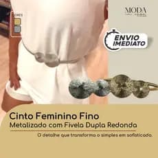 Cinto Feminino Metalizado com Fivela Dupla Redonda – Elegante, Ajustável, Ideal para Vestido Dourado