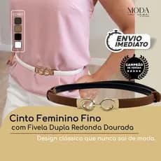 Cinto Feminino Fino com Fivela Dupla Redonda Dourada – Elegante, Ajustável, Looks Sociais e Casuais