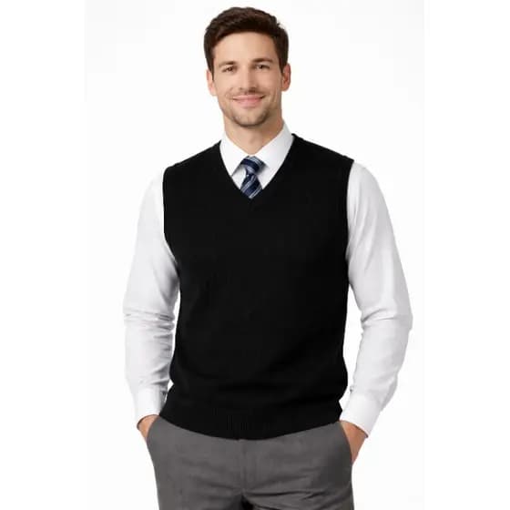 Pulover Colete Basico P M G Gg Lã Suéter Masculino  Tricô Tricot Frio Decote V Sobreposicao Homem Marrom Inverno Social