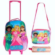 Mochila infantil de rodinha  Princesas Kit 3 peças