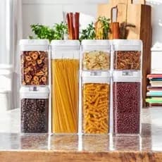 Kit 7 Potes Herméticos Acrílico Multiuso Empilháveis Quadrado Resistente Cozinha Dispensa Reforçado