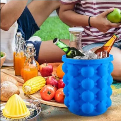 Balde de Gelo Silicone Térmico para fazer Gelo Rápido 120 Cubos com Pegador de Gelo em Inox