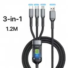 Cabo de Carregamento 3 em 1, Potência 100W 6A, Liga de Zinco durável, para Micro e Tipo-C